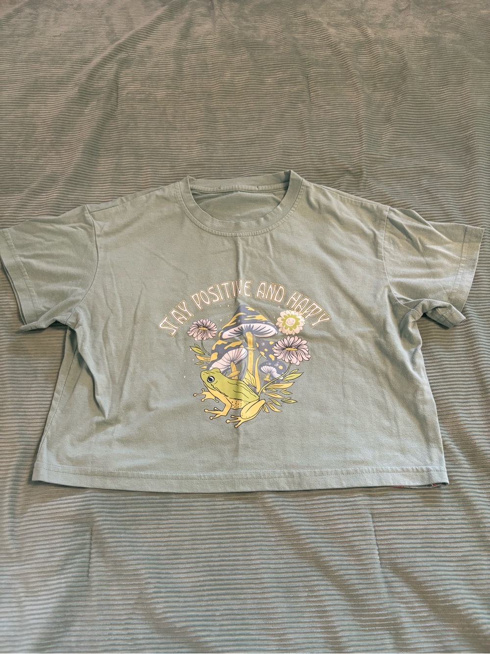 Stay Positive and Happy Graphic Tee - Sage Green